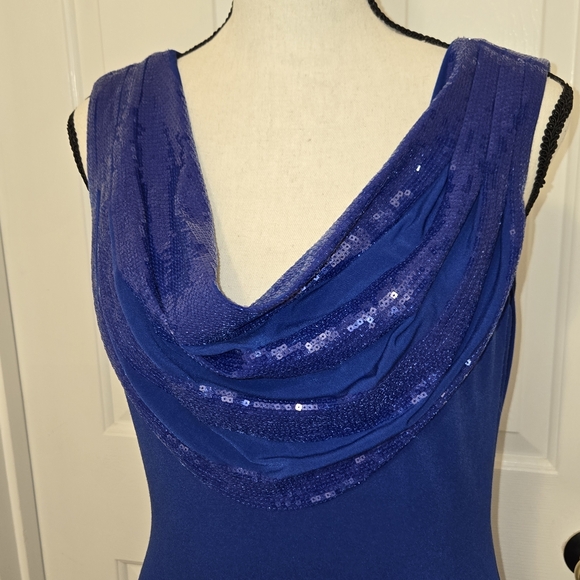 Cobalt blue gown sequined cowl drape neckline and back. Size 4 fits up to 8 - Picture 3 of 5